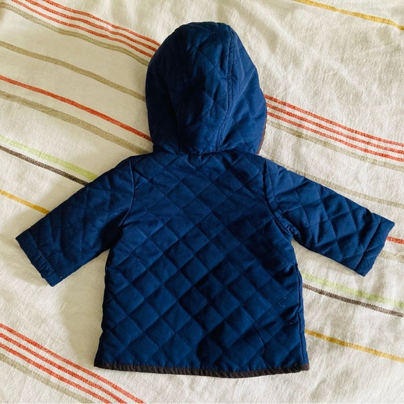 London Fog 3-6mo quilted navy jacket with fleece lining and hood - Picture 8 of 8